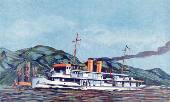 Illustration of a Yangtze river gunboat by R. E. Goode; C. 1931